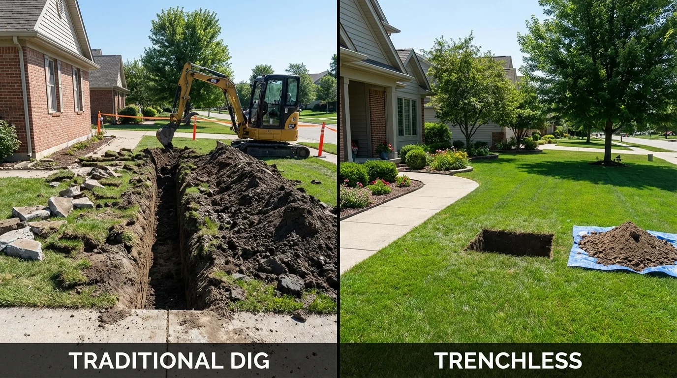 Trenchless sewer repair with minimal yard damage versus traditional excavation in Clearfield, PA
